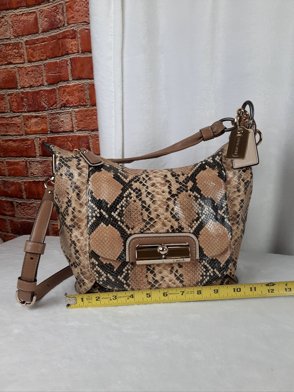 Coach Kristen Snakeskin Shoulder Bag - Tan and Black - Picture 11 of 16